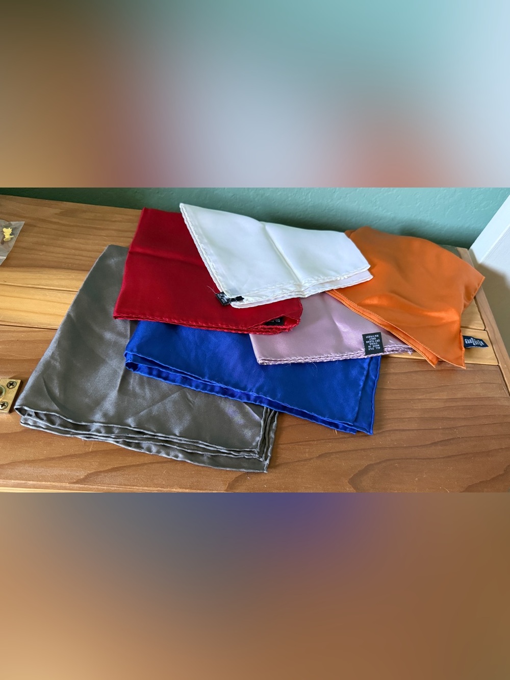 Vintage Lot of 6 Men’s 100% Silk Pocket Squares Hand Rolled Assorted Colors